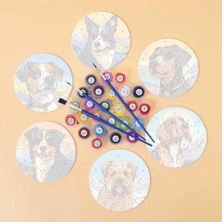 Paint & Sip Party Pack Paint By Numbers Coaster Pack - Dashing Dogs