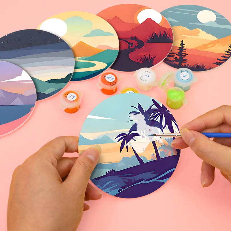 Paint & Sip Party Pack Paint By Numbers Coaster Pack - Mystical Mountains