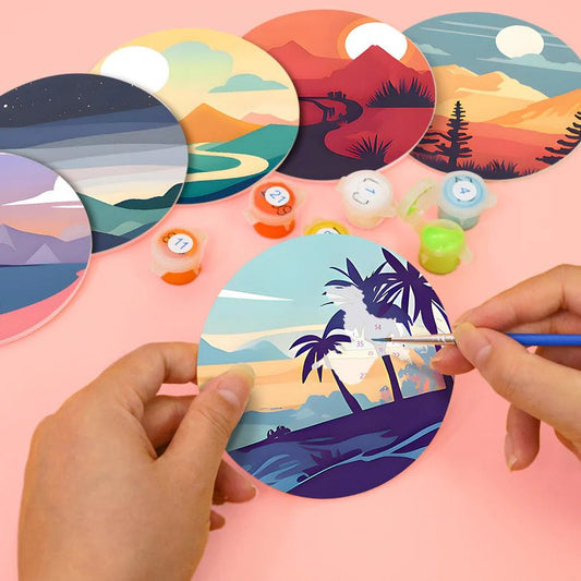Paint & Sip Party Pack Paint By Numbers Coaster Pack - Mystical Mountains
