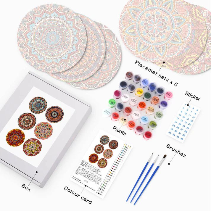 Paint & Sip Party Pack Paint By Numbers Placemat Pack - Mega Mandalas