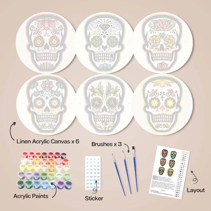 Paint & Sip Party Pack Paint By Numbers Placemat Pack - Sugar Skulls
