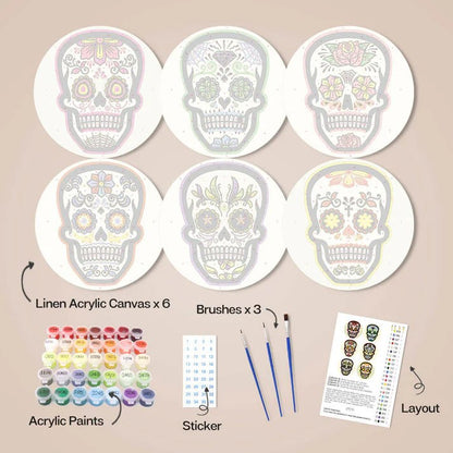 Paint & Sip Party Pack Paint By Numbers Placemat Pack - Sugar Skulls