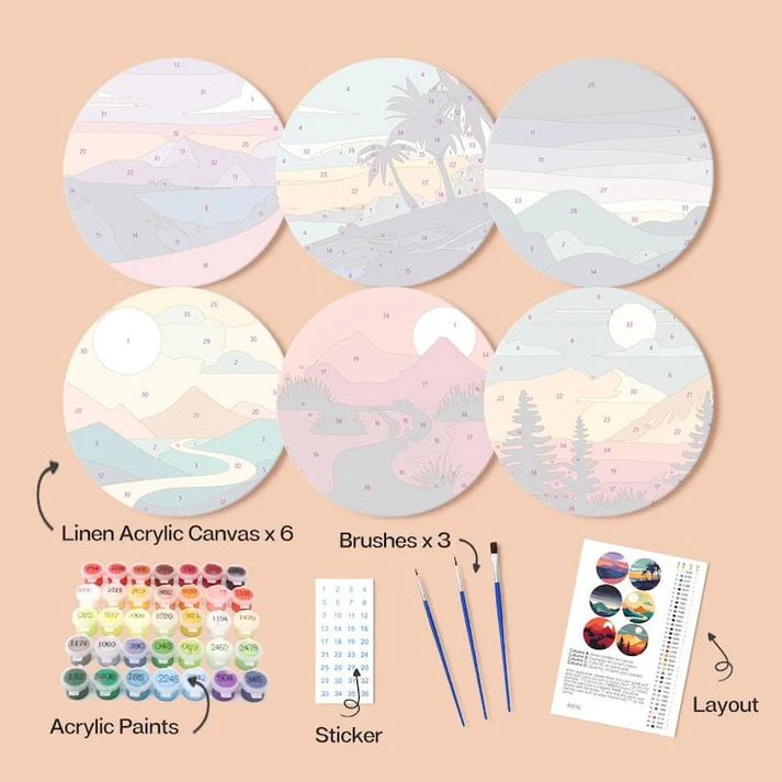 Paint & Sip Party Pack Paint By Numbers Placemat Pack - Horizon Hues