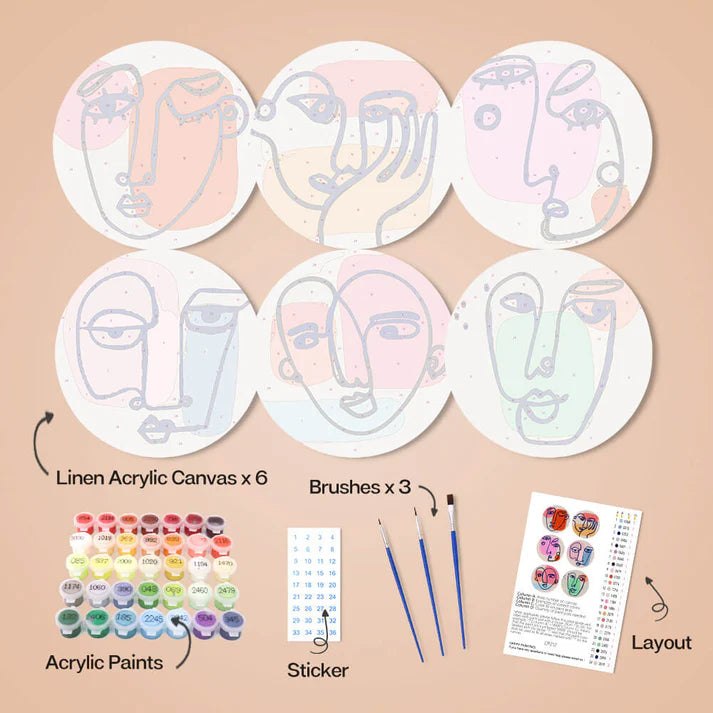 Paint & Sip Party Pack Paint By Numbers Placemat Pack - Line Art Lady