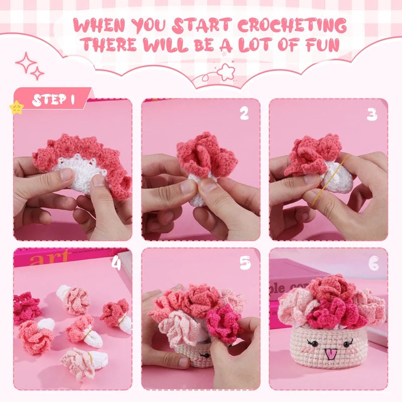 Potted Plant Coasters Crochet Kits - Pink