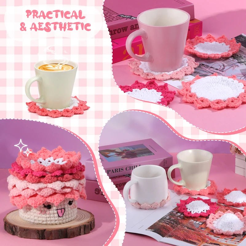 Potted Plant Coasters Crochet Kits - Pink