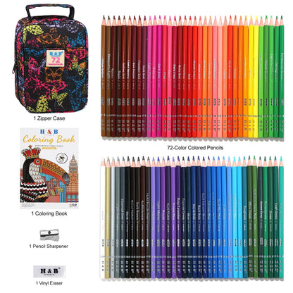 Professional 72 Colour Pencil Set with Bonus Adult Colouring Book
