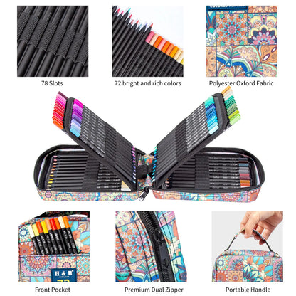 Professional 72 Colour Pencil Set with Bonus Mandala Colouring Sheets