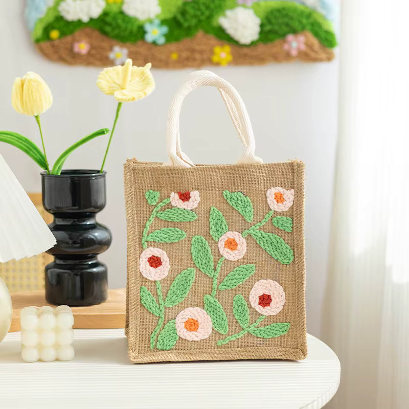 Punch Needle Canvas Tote Bag Kit - Green Bliss Daisy