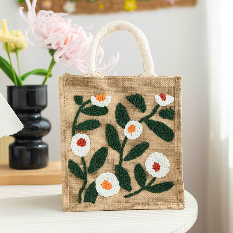 Punch Needle Canvas Tote Bag Kit - White Daisy