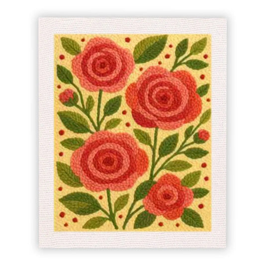 Punch Needle Embroidery Craft Kits With Frame 25cm x 30cm Floral Range - Pink Roses