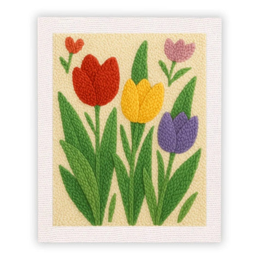 Punch Needle Embroidery Craft Kits With Frame 25cm x 30cm Floral Range - Rainbow Tulips