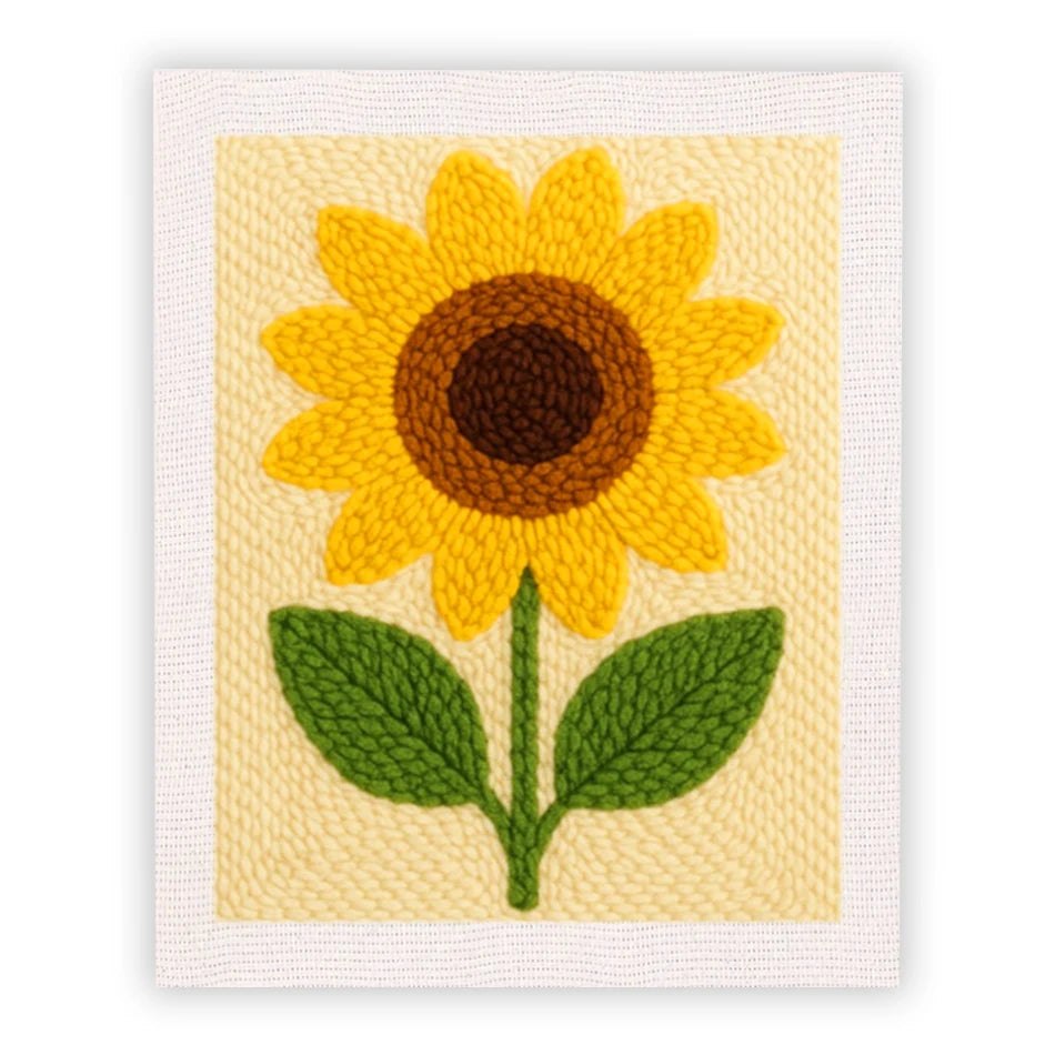 Punch Needle Embroidery Craft Kits With Frame 25cm x 30cm Floral Range - Sunny Yellow Sunflowers