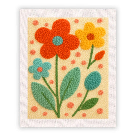 Punch Needle Embroidery Craft Kits With Frame 25cm x 30cm Floral Range - Red & Yellow