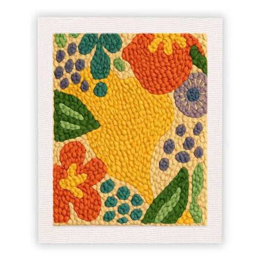 Punch Needle Embroidery Craft Kits With Frame 25cm x 30cm - Boho Floral Bunch