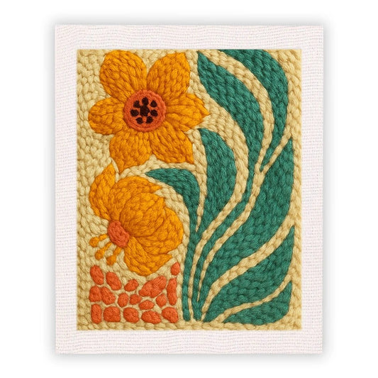 Punch Needle Embroidery Craft Kits With Frame 25cm x 30cm - Sweeping Boho Yellow Flowers