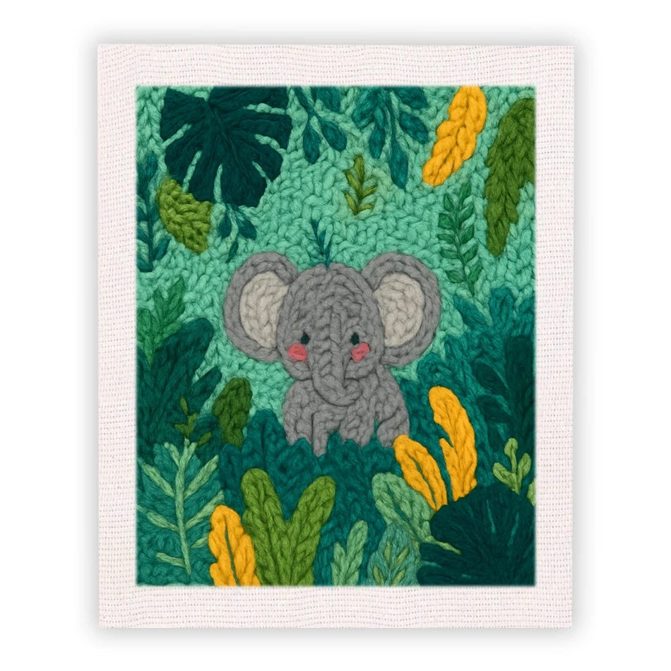 Punch Needle Embroidery Craft Kits With Frame 25cm x 30cm - Cute Jungle Baby Elephant