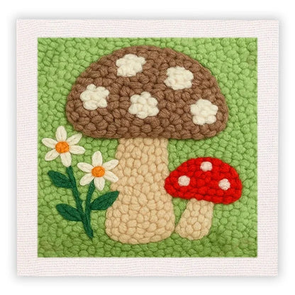 Punch Needle Embroidery Starter Kits With Frame 25cm x 25cm - Mushrooms