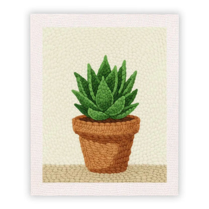 Punch Needle Embroidery Starter Kits With Frame 25cm x 30cm - Green Succulent Plant