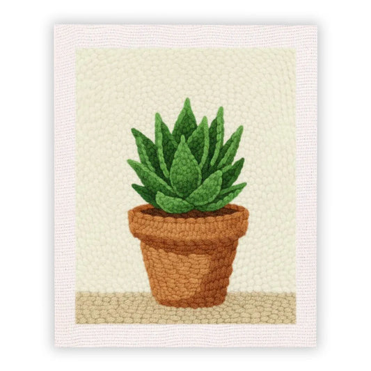 Punch Needle Embroidery Starter Kits With Frame 25cm x 30cm - Green Succulent Plant