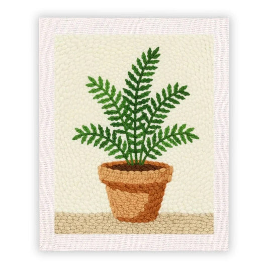 Punch Needle Embroidery Starter Kits With Frame 25cm x 30cm - Green Fern Plant