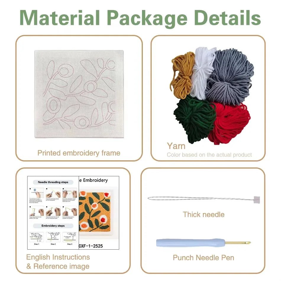 Punch Needle Embroidery Starter Kits With Frame 25cm x 25cm - Mushrooms