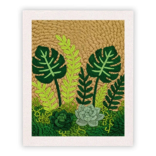 Punch Needle Embroidery Starter Kits With Frame 25cm x 30cm - Tropical Greenery