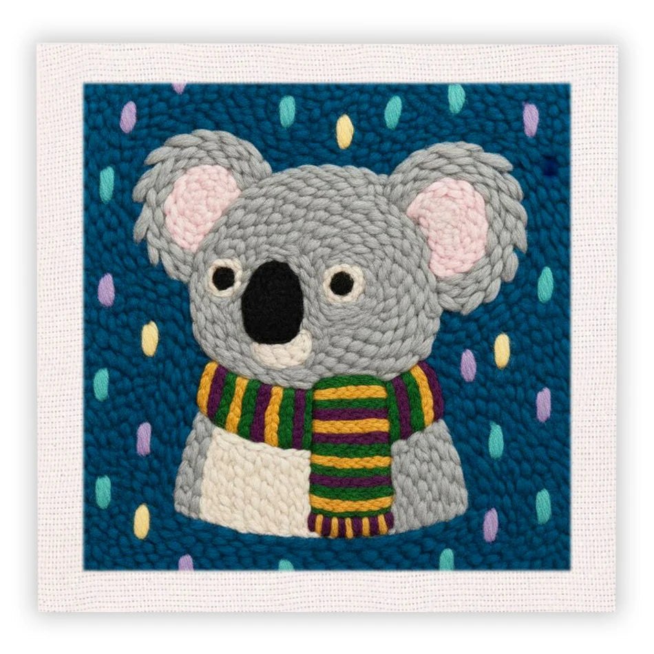 Punch Needle Embroidery Starter Kits With Frame 25cm x 25cm - Winter Koala