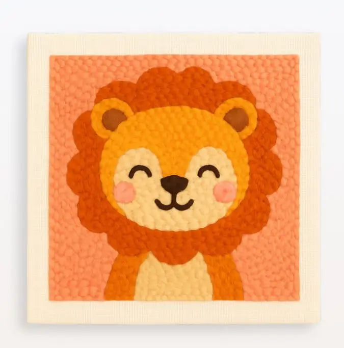 Punch Needle Embroidery Starter Kits With Frame 25cm x 25cm - Baby Lion