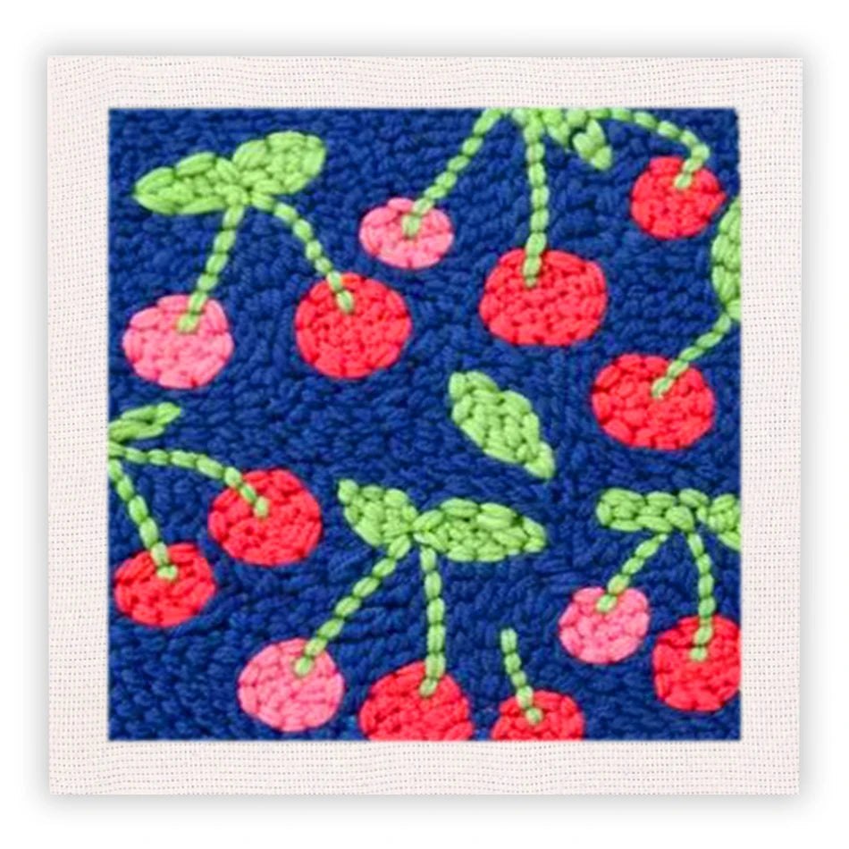 Punch Needle Embroidery Starter Kits With Frame 25cm x 25cm - Bunch of Cherries
