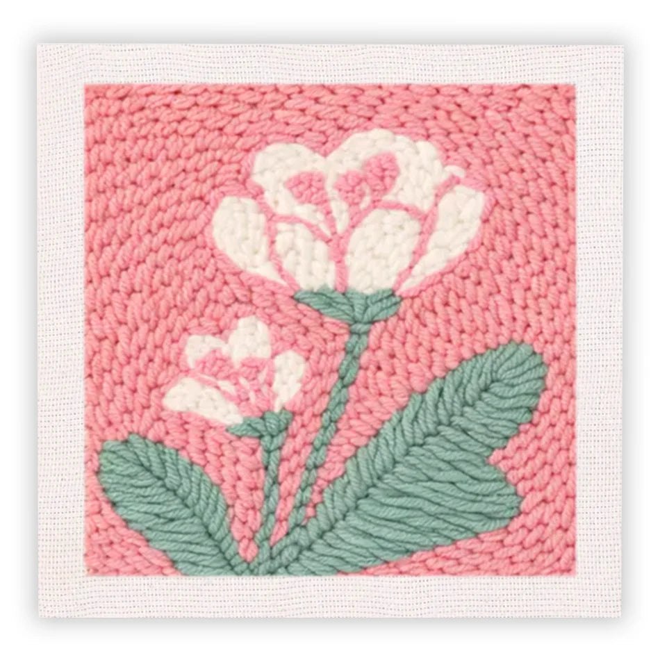 Punch Needle Embroidery Starter Kits With Frame 25cm x 25cm - White Flower