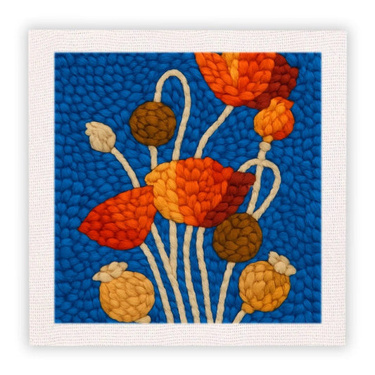 Punch Needle Embroidery Starter Kits With Frame 25cm x 25cm - Red Poppies