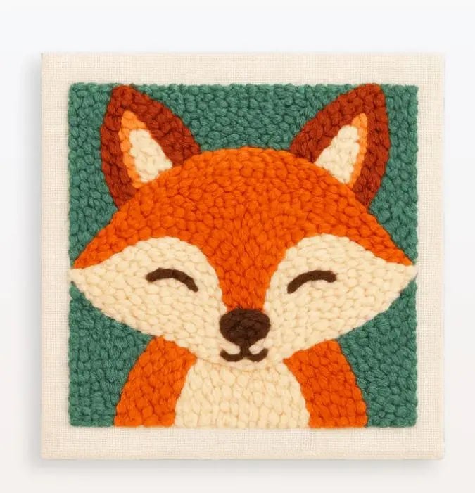 Punch Needle Embroidery Starter Kits With Frame 25cm x 25cm - Baby Fox