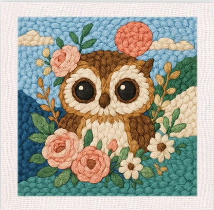Punch Needle Embroidery Starter Kits With Frame 25cm x 25cm - Woodsy Owl