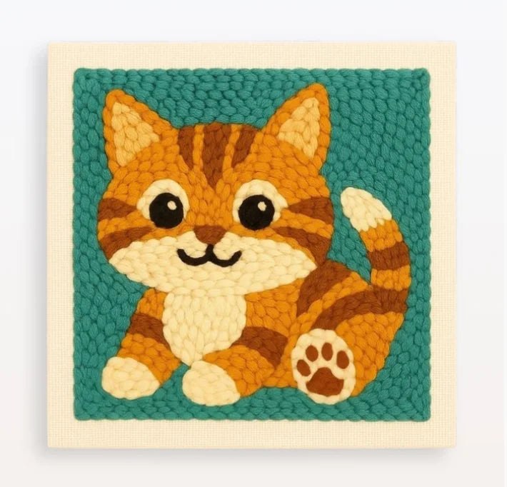 Punch Needle Embroidery Starter Kits With Frame 25cm x 25cm - Little Kitty