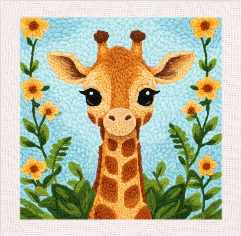 Punch Needle Embroidery Starter Kits With Frame 25cm x 25cm - Giraffe Gaze