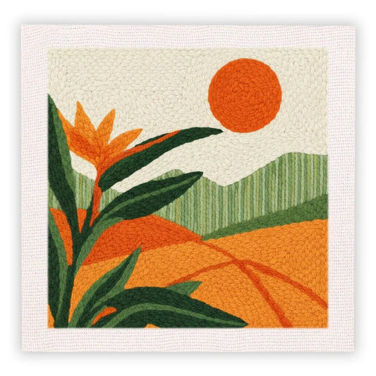 Punch Needle Embroidery Starter Kits With Frame 25cm x 25cm - Tropical Sunset
