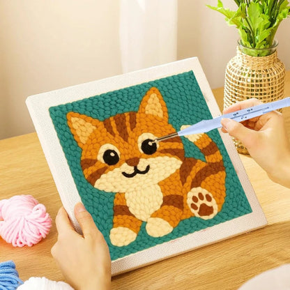 Punch Needle Embroidery Starter Kits With Frame 25cm x 25cm - Little Kitty