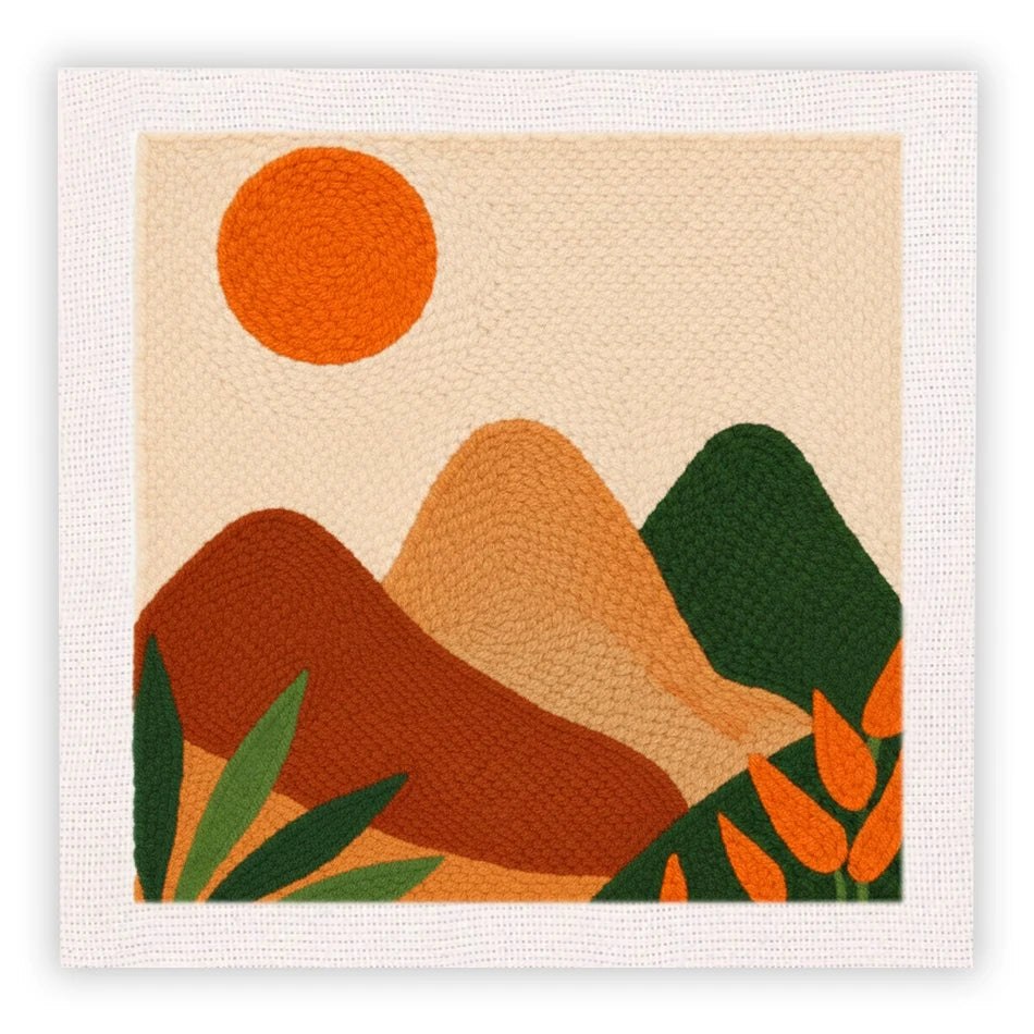 Punch Needle Embroidery Starter Kits With Frame 25cm x 25cm - Mountain Sunset