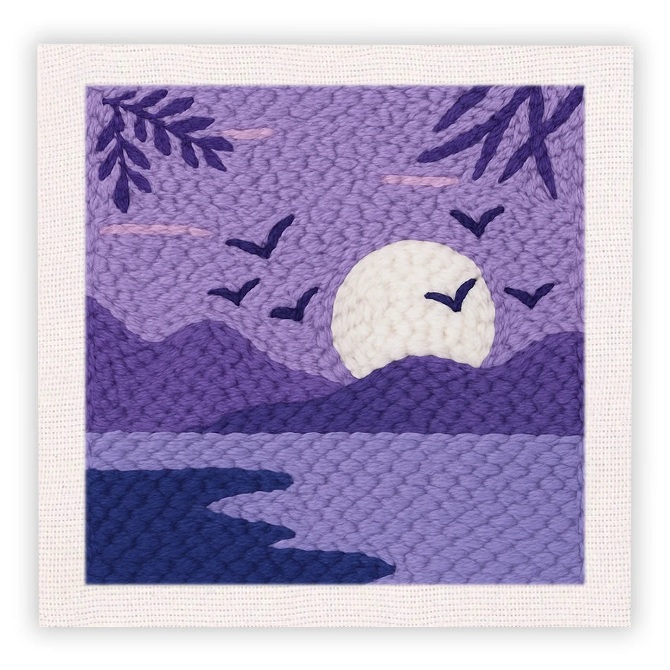 Punch Needle Embroidery Starter Kits With Frame 25cm x 25cm Scenery - Tropical Night