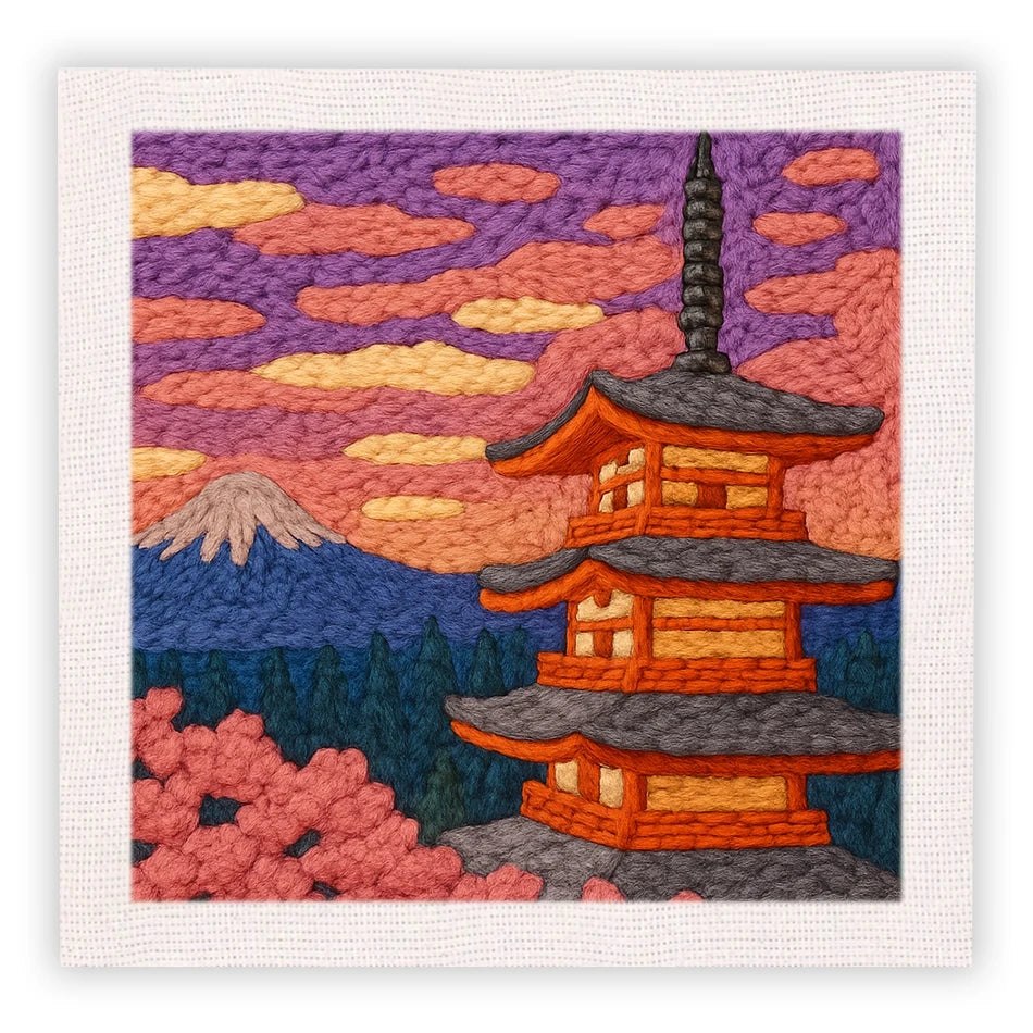 Punch Needle Embroidery Starter Kits With Frame 25cm x 25cm Scenery - Japan Horizon