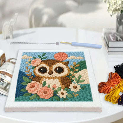 Punch Needle Embroidery Starter Kits With Frame 25cm x 25cm - Woodsy Owl