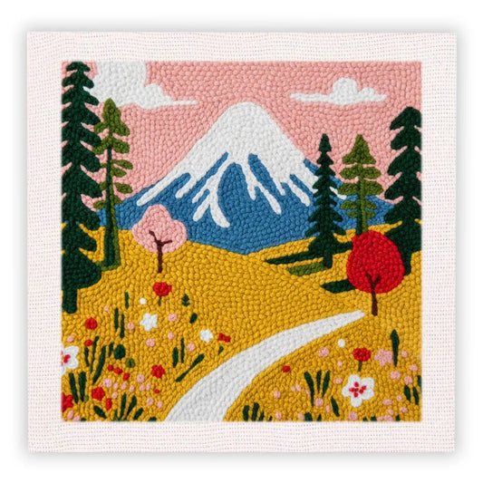 Punch Needle Embroidery Starter Kits With Frame 25cm x 25cm - Springtime Mountain Side