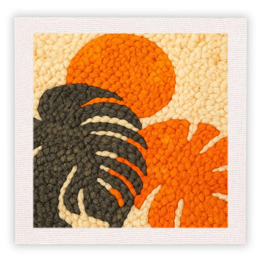 Punch Needle Embroidery Starter Kits With Frame 25cm x 25cm - Sunset Jungle Leaves