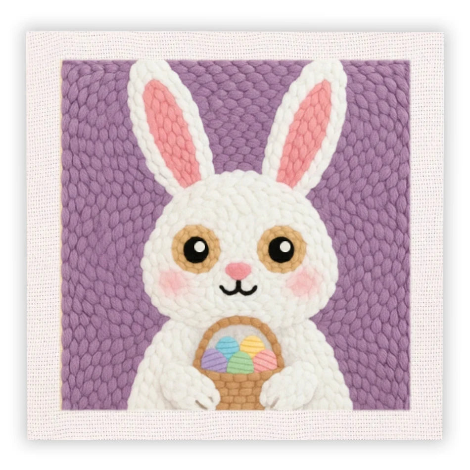 Punch Needle Embroidery Starter Kits With Frame 25cm x 25cm - Easter Bunny Rabbit