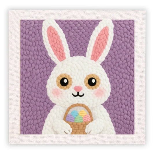 Punch Needle Embroidery Starter Kits With Frame 25cm x 25cm - Easter Bunny Rabbit
