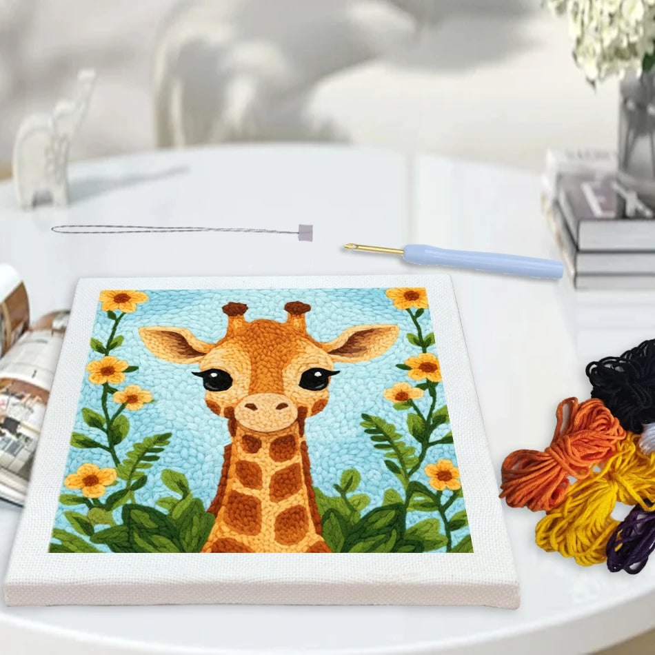 Punch Needle Embroidery Starter Kits With Frame 25cm x 25cm - Giraffe Gaze