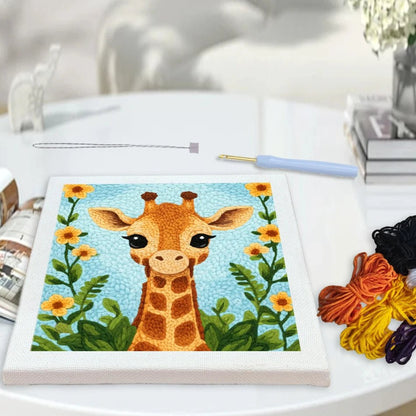 Punch Needle Embroidery Starter Kits With Frame 25cm x 25cm - Giraffe Gaze
