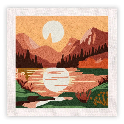 Punch Needle Embroidery Starter Kits With Frame 25cm x 25cm - Lakeside Sunset