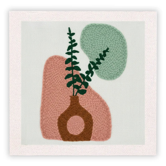 Punch Needle Embroidery Starter Kits With Frame 25cm x 25cm - Boho Vase